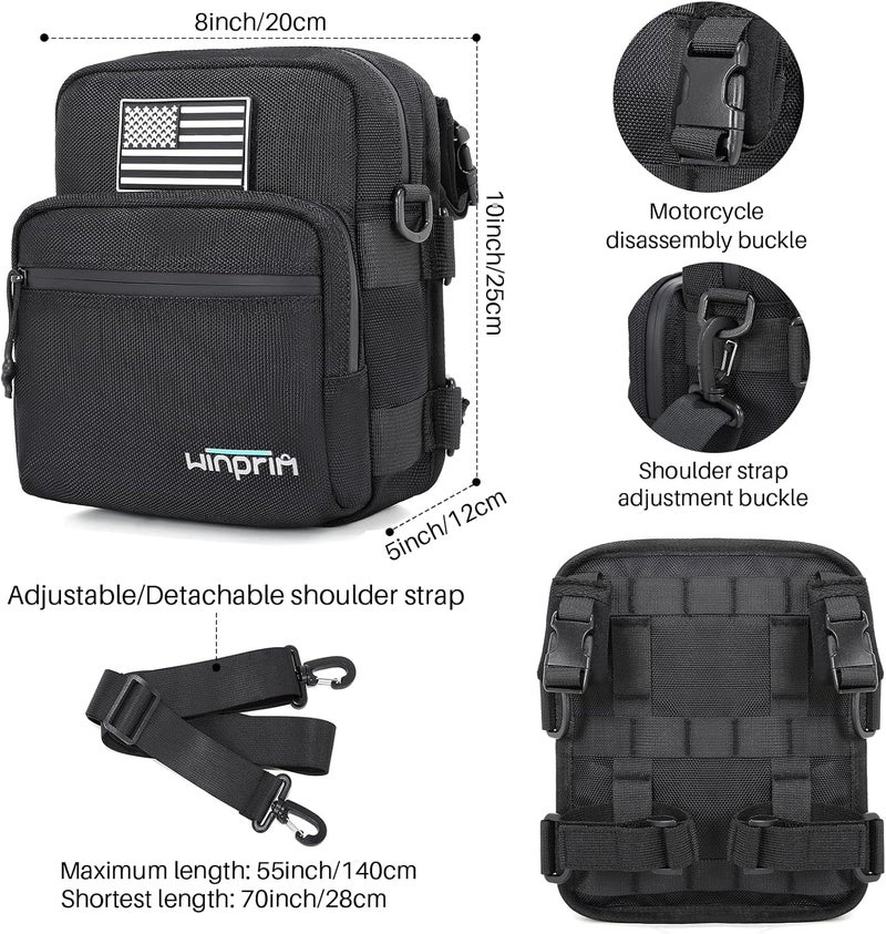 WINPRIM Handlebar Storage Bag for Bicycle Motorcycles - 1680D Waterproof Tool Storage Bag with Flag Patch, Multi-Purpose Front Fork & Crossbody Bag, Durable Small Pouch for Motorcycles - Image 2